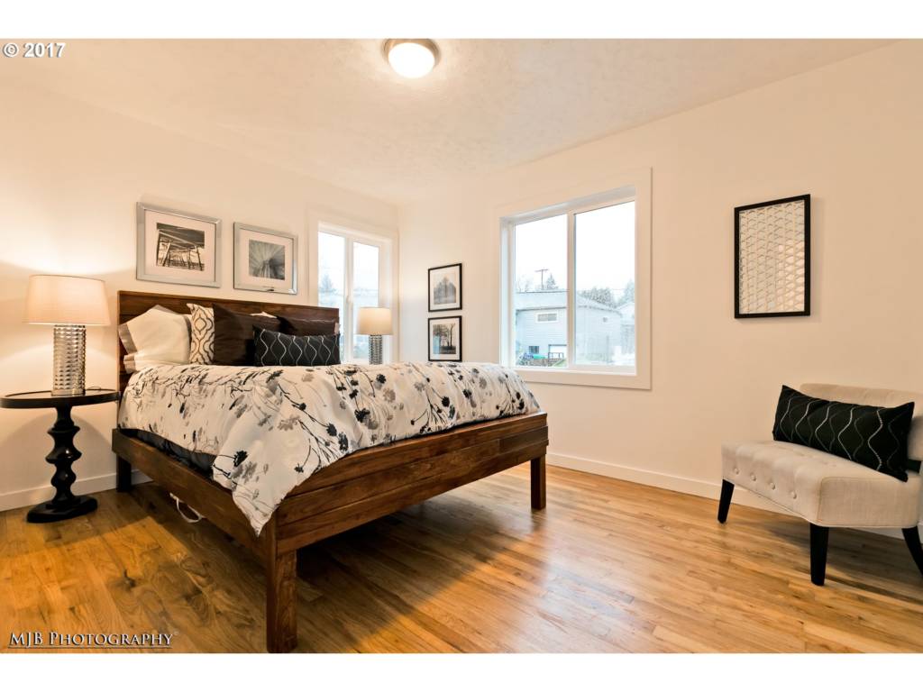 master bedroom in newly renovated home in the Reed neighborhood Portland OR