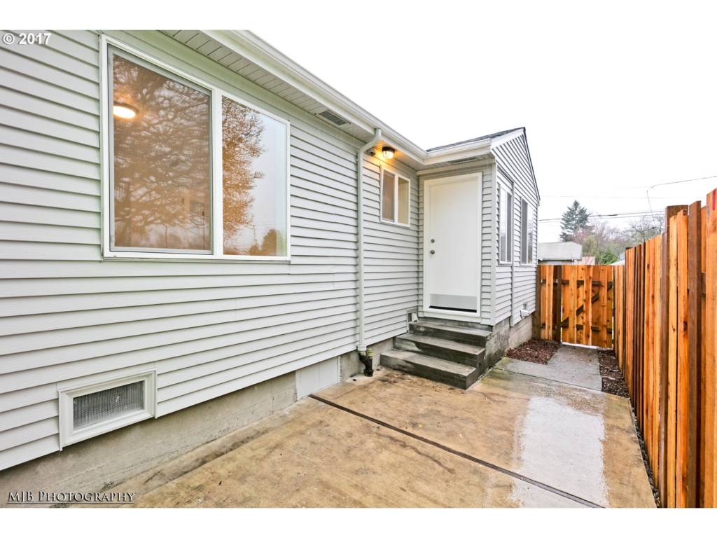 back door and patio area of newly renovated home in the Reed neighborhood Portland OR